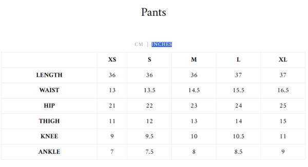 AFSANEH - Suffuse Casual PRET Pants size chart