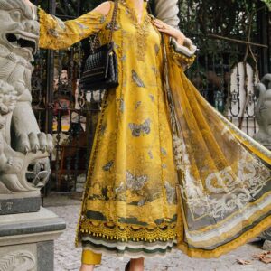 MPrints Lawn by Maria - 8B 3 Piece Unstitched Printed Cambric Suit | MPT-2308-B Fabric: Cambric Color: Mustard Note: Dry Clean Only