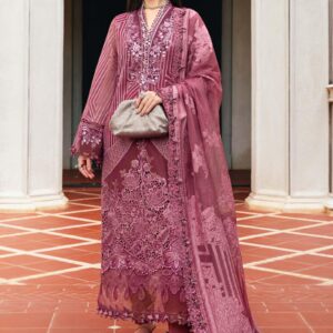 Maria B Winter Luxe – WL-1304 3 Piece Unstitched Embroidered Organza Suit WL-1304-Ash Pink Color:Pink