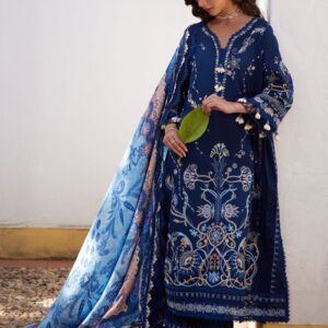Nia Navy - Farah Talib Aziz Embroidered Luxury Lawn Unstitched 3Pc Suit SKU: FTA26-08 Color: Blue Fabric: Lawn