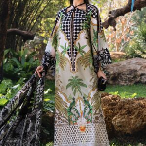 MPrints Lawn - 5A 3 Piece Unstitched Printed Lawn Suit | MPT-2905-A Fabric: Lawn Color: Off-White & Coffee Note: Dry Clean Only